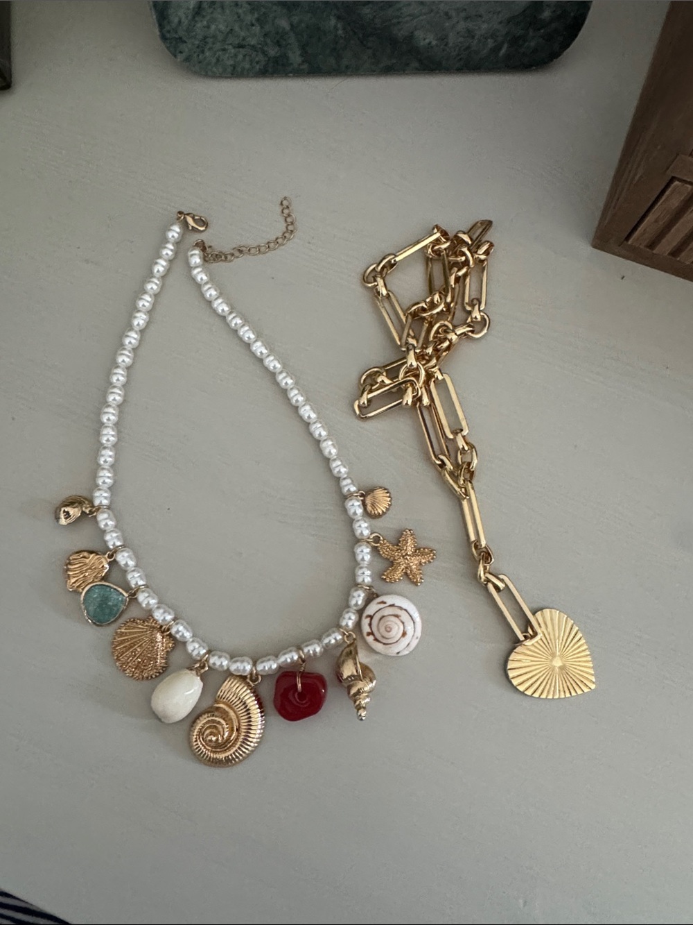 Gold and Pearl Shell Charm Necklace - Women Jewelry